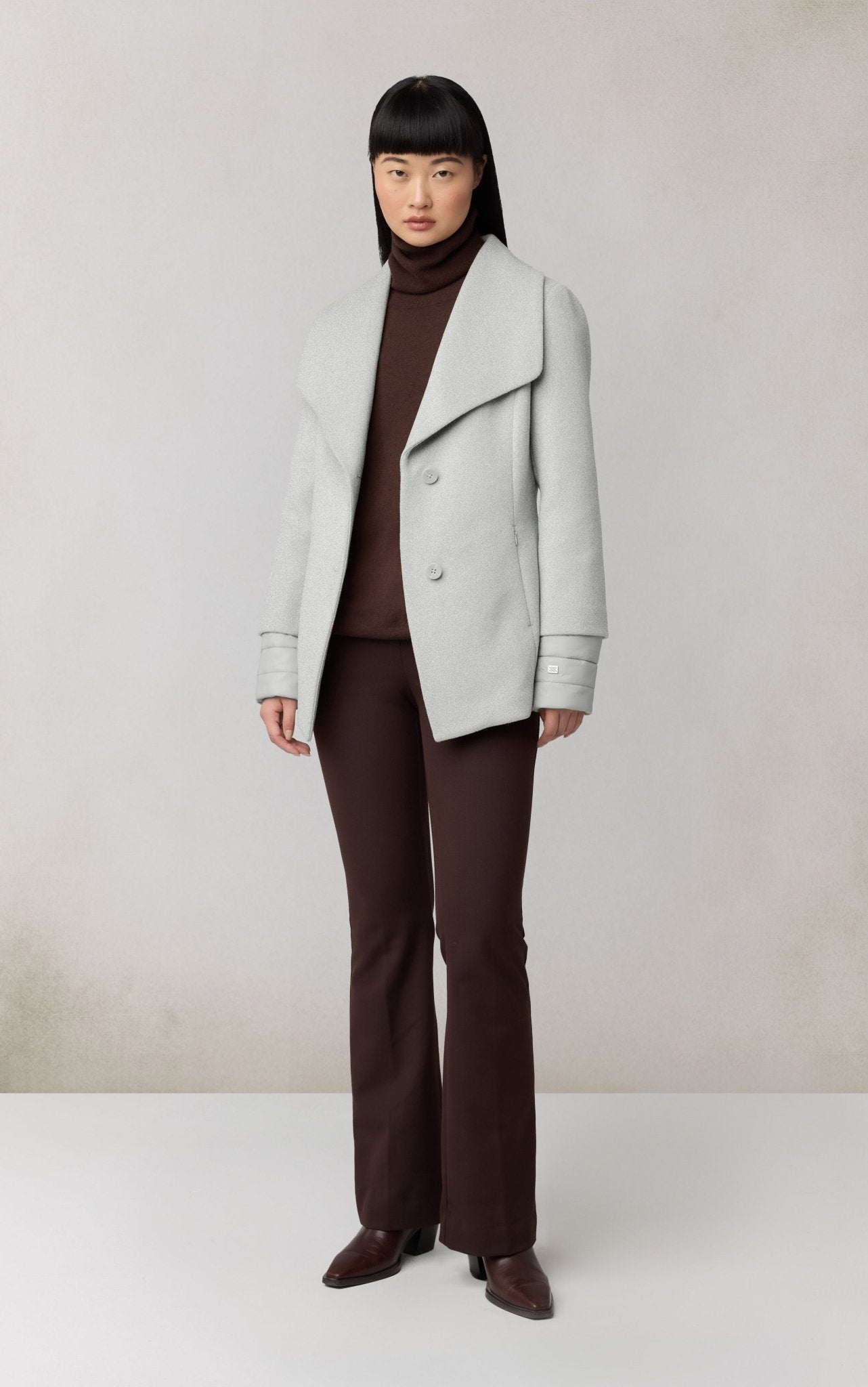 SOIA&KYO FRIEDA - Slim - Fit Mixed Media Wool Coat With Removable Bib - Boutique Bubbles