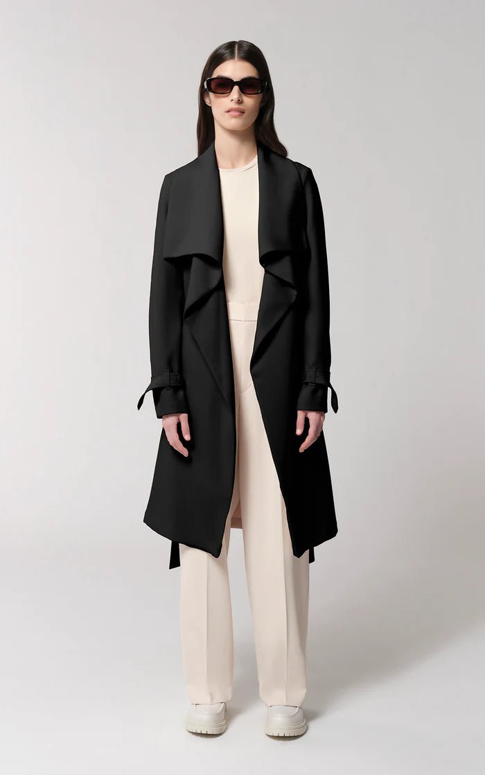 SOIA&KYO OLIVIA - Relaxed-Fit Belted Trench With Cascade Collar - Boutique Bubbles