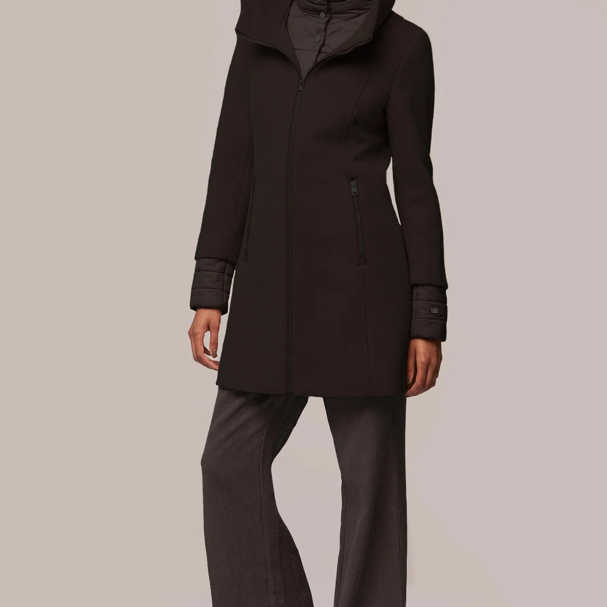 SOIA&KYO ROONEY Mixed Media Wool Blend Coat with Quilted Bib Insert