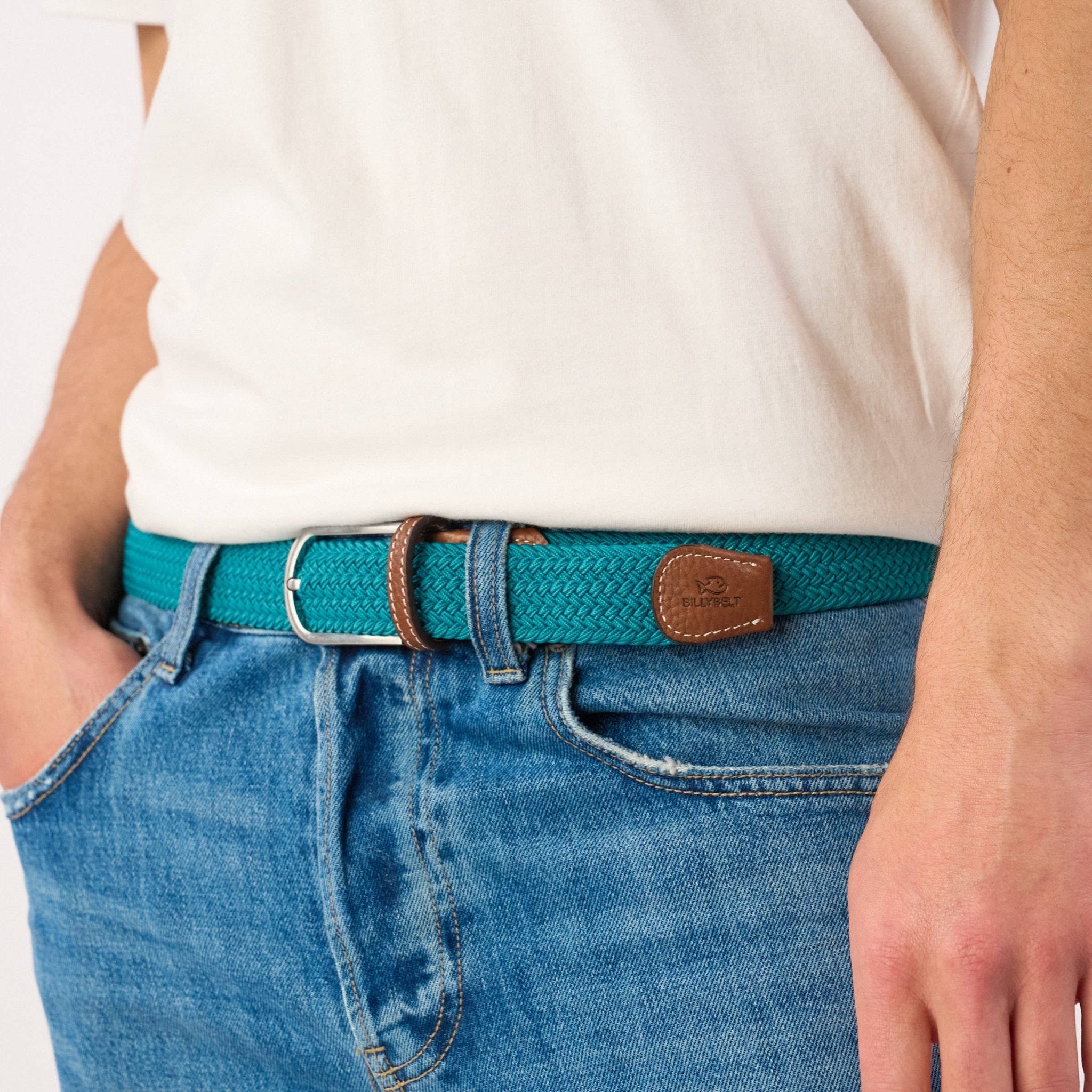 Solid elastic braided belt - Teal - Boutique Bubbles