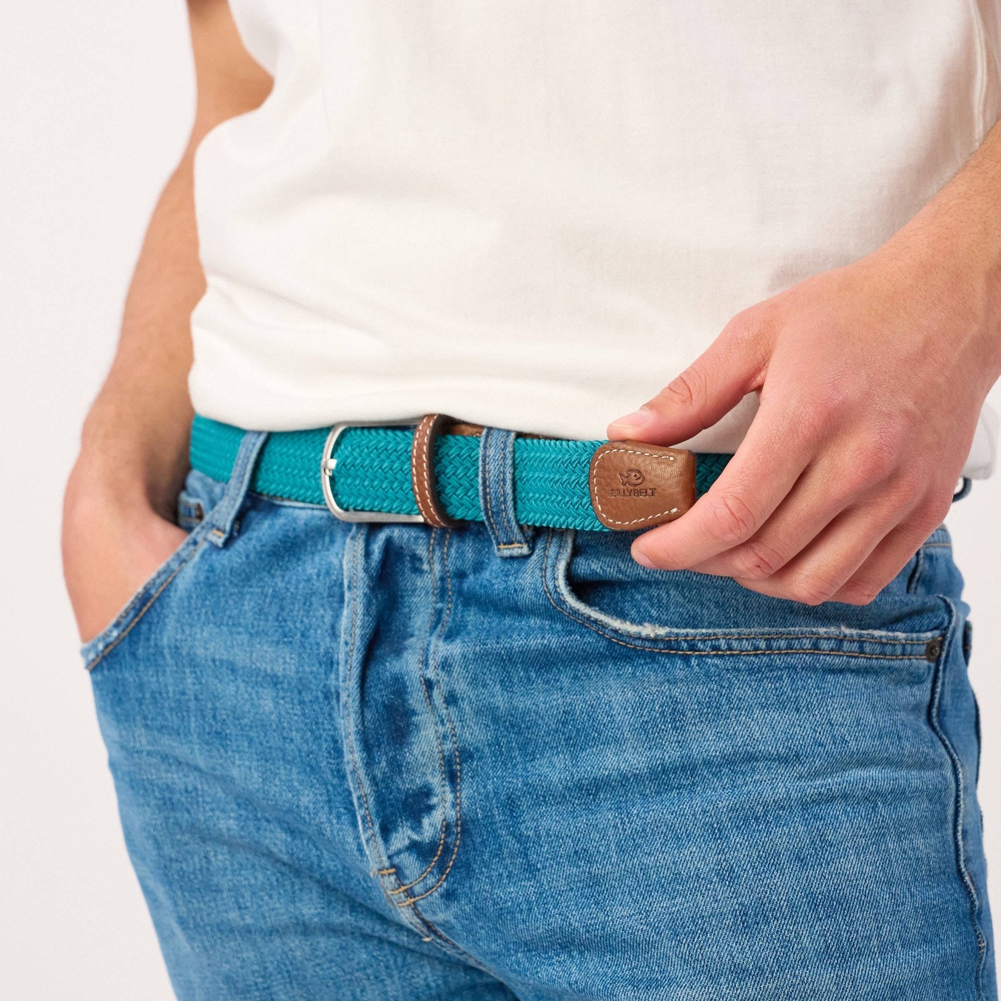 Solid elastic braided belt - Teal - Boutique Bubbles