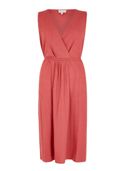APRICOT - Apricot Cross Over Pleat Detail Linen Mix Dress - Boutique Bubbles