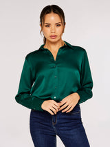 APRICOT - Long Sleeve Satin Shirt - 699274 / 699205 - Boutique Bubbles