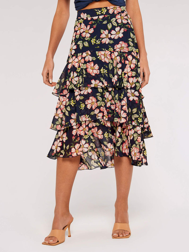 APRICOT - Soft Floral Chiffon Tiered Skirt - 722736 - Boutique Bubbles