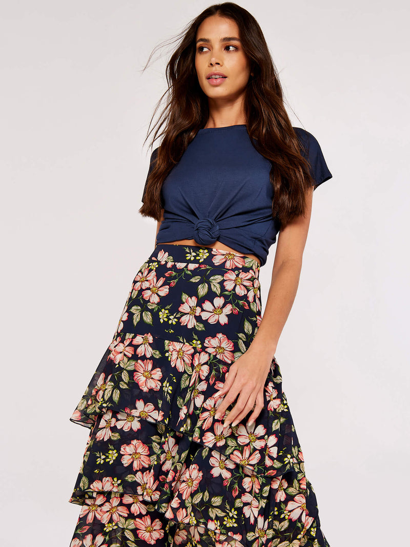 APRICOT - Soft Floral Chiffon Tiered Skirt - 722736 - Boutique Bubbles