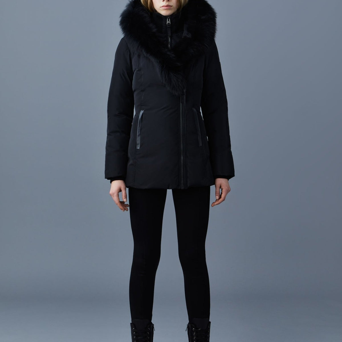 MACKAGE ADALI-BX Down Coat With Blue Fox Fur Signature Mackage Colla