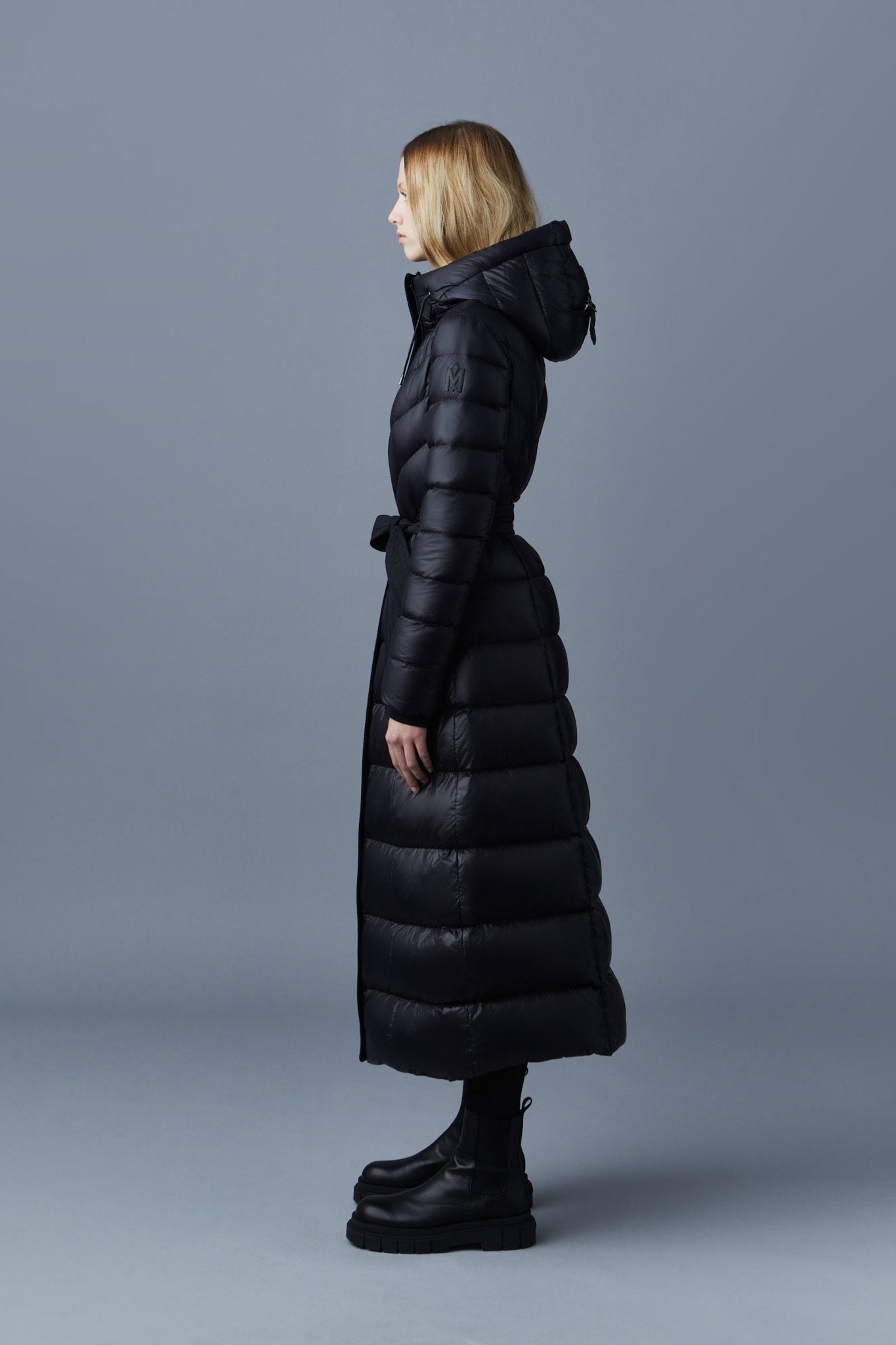 MACKAGE CALINA-R maxi length lightweight down coat with sash belt - Boutique Bubbles