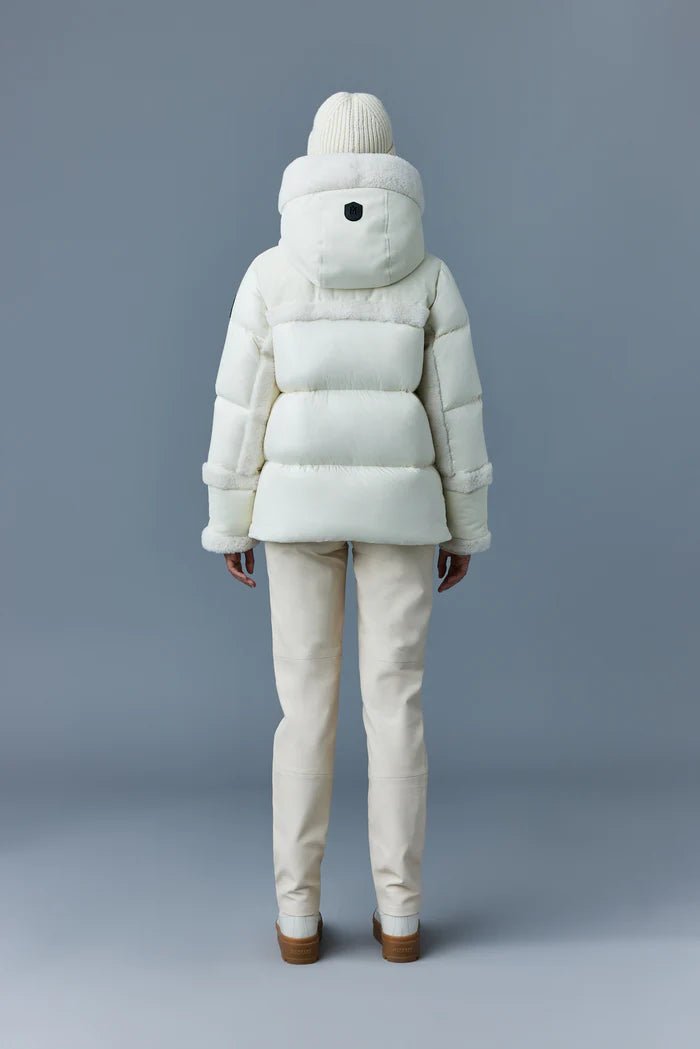 MACKAGE CYRAH - Arctic Twill down jacket with shearling trim - Boutique Bubbles
