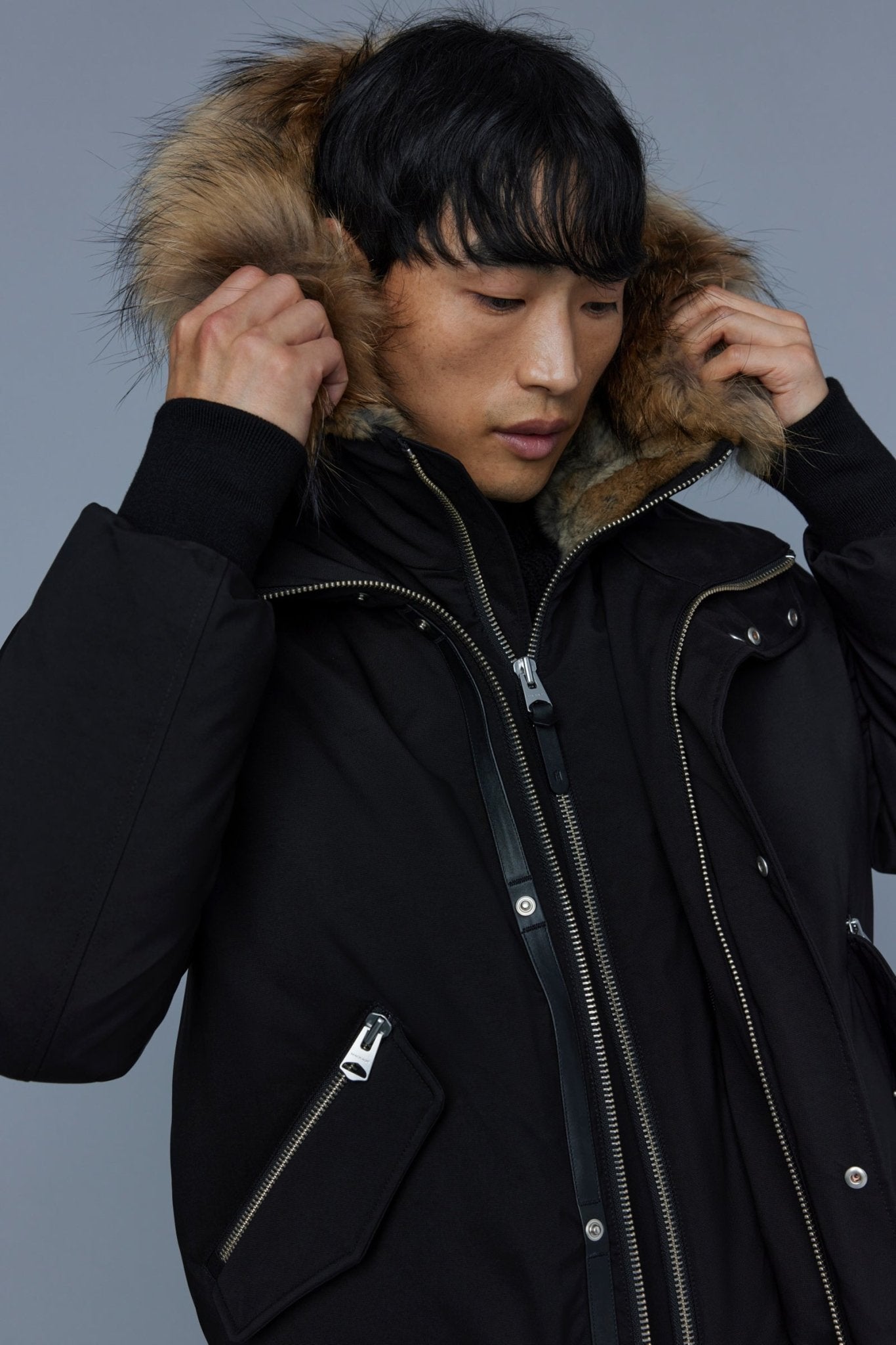 MACKAGE DIXON-F 2-in-1 down bomber with hooded bib and natural fur (WITH LOGO ON THE LEFT SLEEVE) - Boutique Bubbles