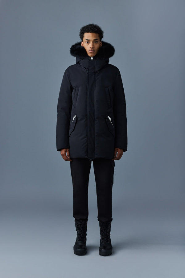 MACKAGE EDWARD-BX 2-in-1 down parka with hooded bib and blue fox fur - Boutique Bubbles