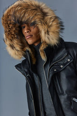 MACKAGE GLEN-F - 2-in-1 (r) Leather bomber jacket with hooded bib & natural fur - Boutique Bubbles