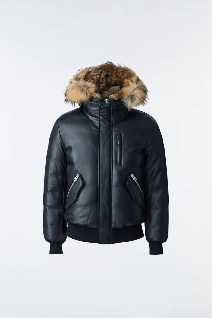 MACKAGE GLEN-F - 2-in-1 (r) Leather bomber jacket with hooded bib & natural fur - Boutique Bubbles
