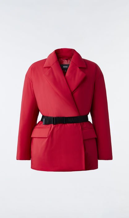 MACKAGE NYLAH - stretch light down tailored jacket with belt - Boutique Bubbles