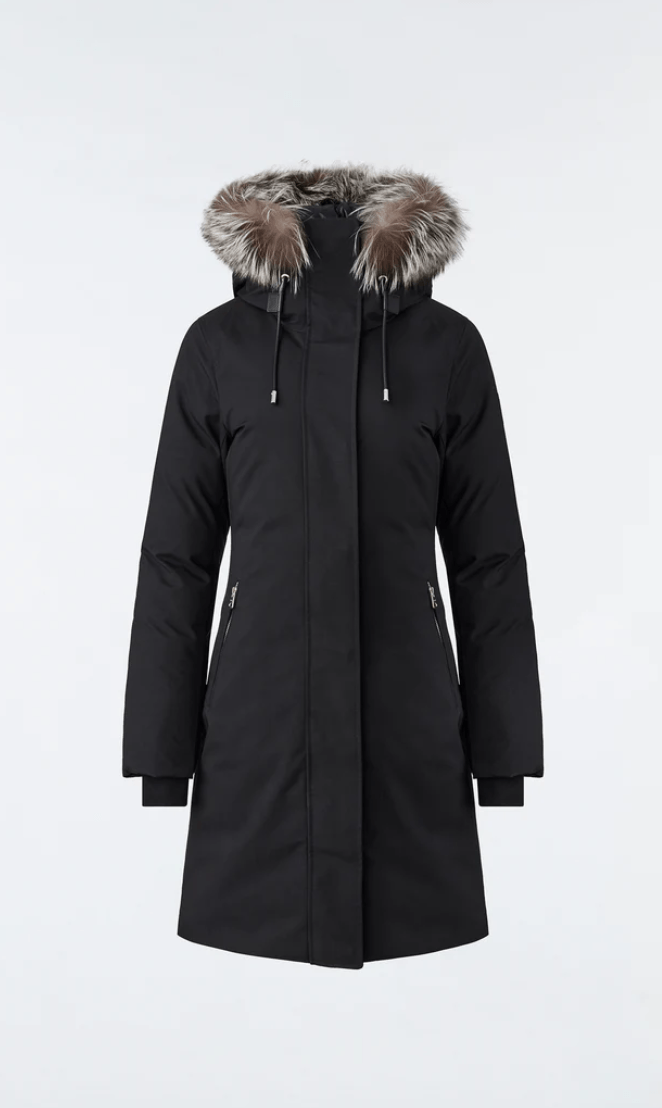 MACKAGE SHILOH-X fitted down coat with removable bib and silver fow fur - Boutique Bubbles