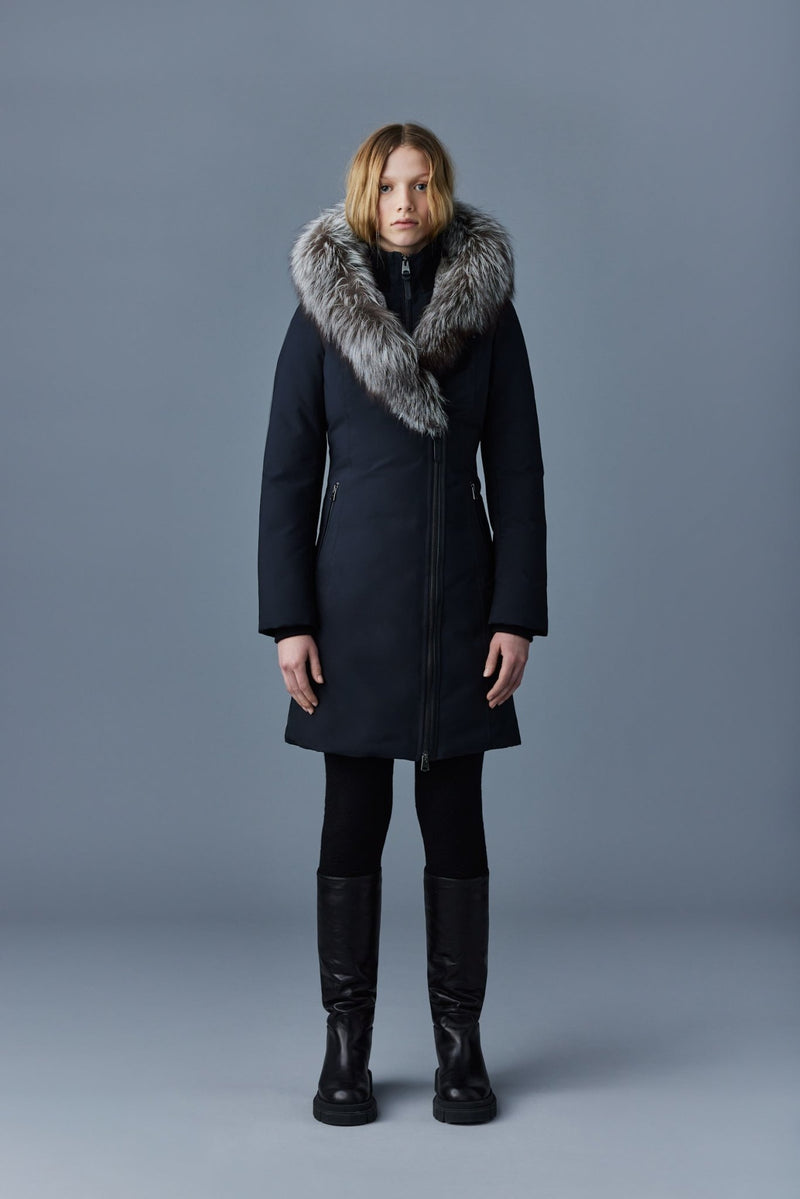 MACKAGE TRISH-X - down coat with silverfox fur trimmed collar & hood - Boutique Bubbles