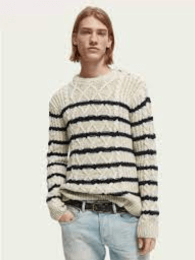 SCOTCH&SODA Speckled cable knit crewneck pullover 167240 - Boutique Bubbles
