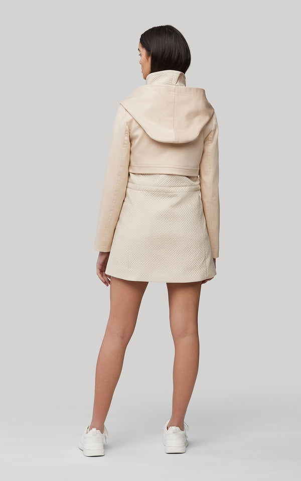 SOIA&KYO ENORA-M - mixed media coat with dramatic hood and Thermolite fill - Boutique Bubbles